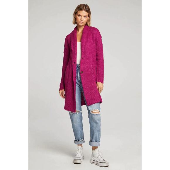 SALTWATER Luxe Desreeny Pink Long Cardigan Duster Sweater Size Small Magenta - Picture 1 of 8
